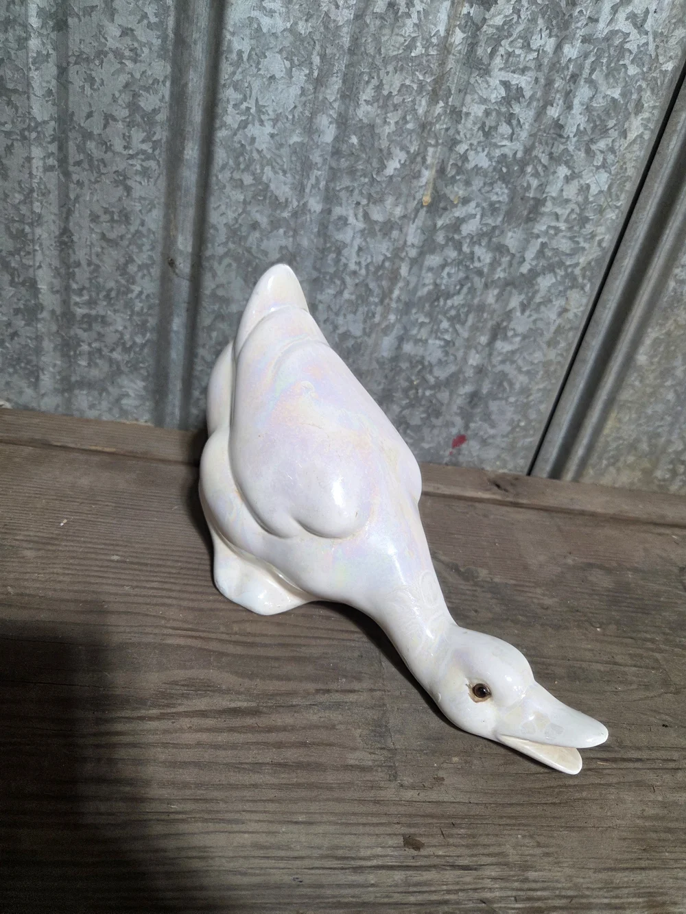 Iridescent White Ceramic Duck Figurine - Home Accents